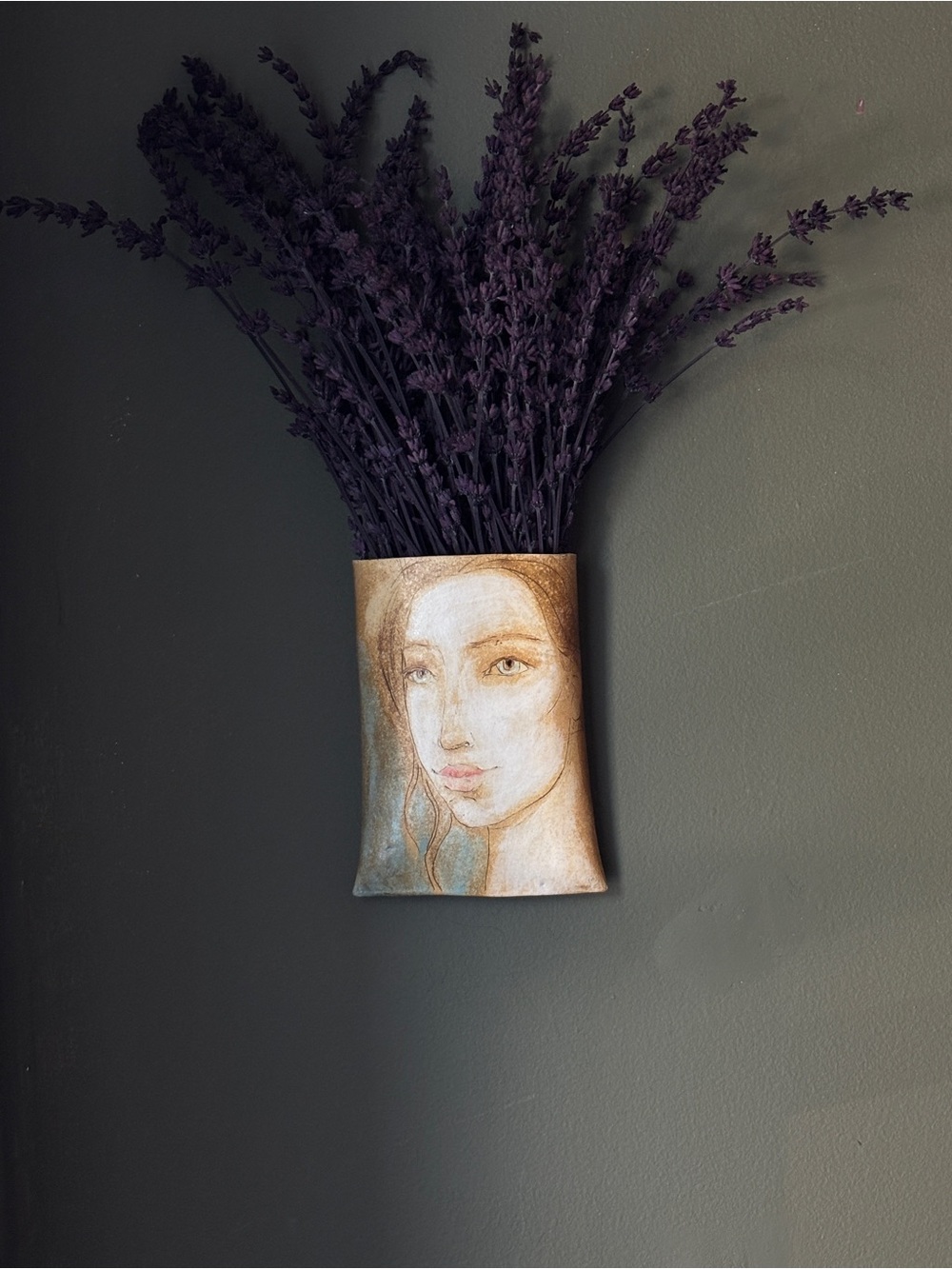 Margaret Wozniak Signed Ceramic Wall Vase Wall Pocket Portrait Art